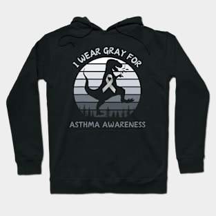 I Wear Gray For Asthma Awareness T-Rex Retro Sunset Hoodie